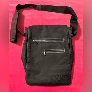 Y-3 Black Adidas Unisex Messenger bag- Velcro flap, zipper pockets, roomy inside